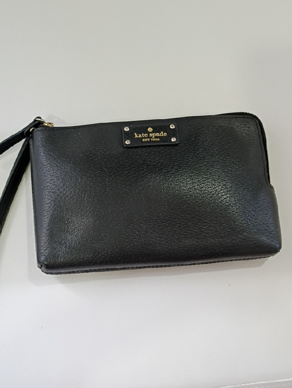 Kate Spade Leoni Black Pebbled Leather Double And Corner Zip Wristlet/Wallet